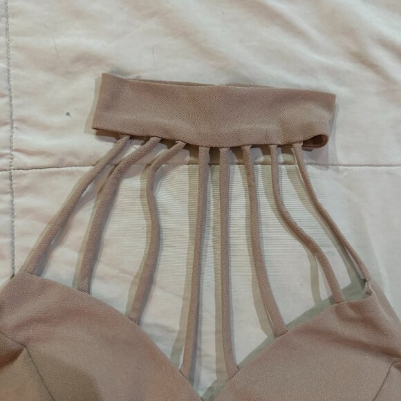 Brown Black Choker Cage Chest 1pc Body Suit Bodysuit Leotard Womans sz Small - Picture 4 of 5